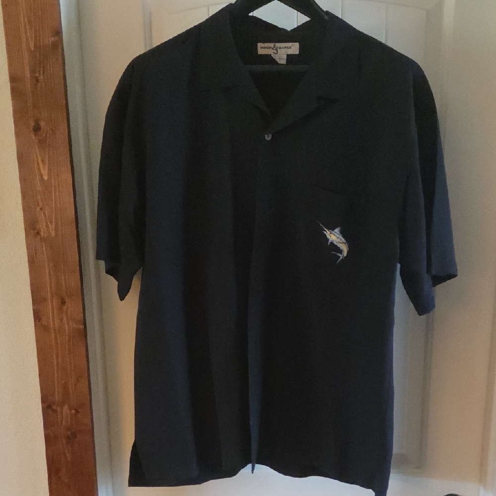 Hook & Tackle Black Short Sleeve Shirt with Embroidered Marlin